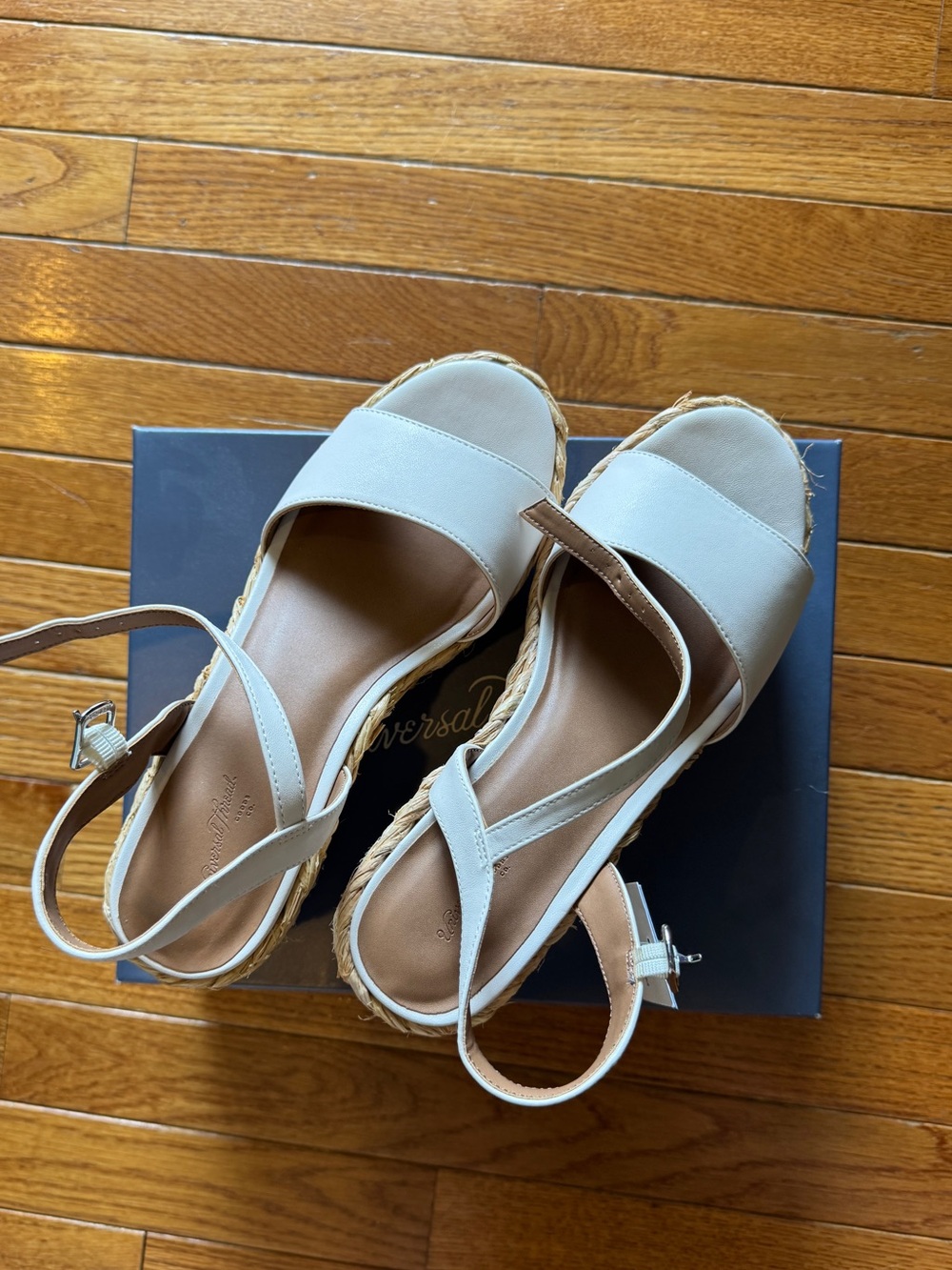 Universal Thread Cream Espadrille Wedge Sandals with Ankle Strap